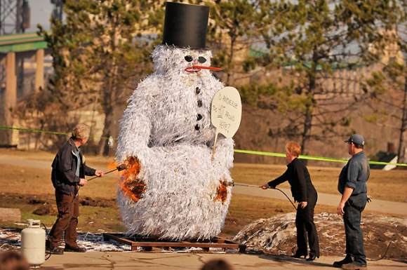 LSSU's annual snowman burning on the first day of spring.  (Credit: Lake Superior State University)