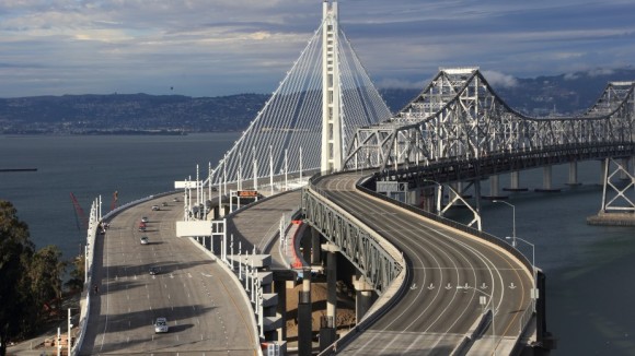 An inaugural procession of vehicles across the new bridge was part of the bridge's grand opening event.  (Credit: The San Francisco-Oakland Bay Bridge Seismic Safety Projects)