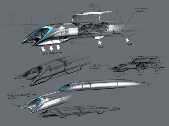 Initial designs for Elon Musk's Hyperloop project. (Credit: Tesla Motors)