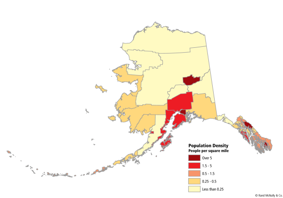Alaska's Population Density. People per square mile. (Credit: Rand McNally & Co.)