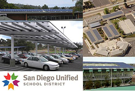 AMSOLAR was selected by the San Diego Unified School District to install a 5.2 megawatt solar project that includes 80 roof tops and 20 sites. (Credit: AMSOLAR)